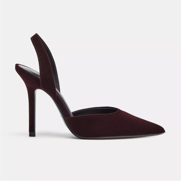 Zara velvet effect burgundy sling back heels - Picture 2 of 6